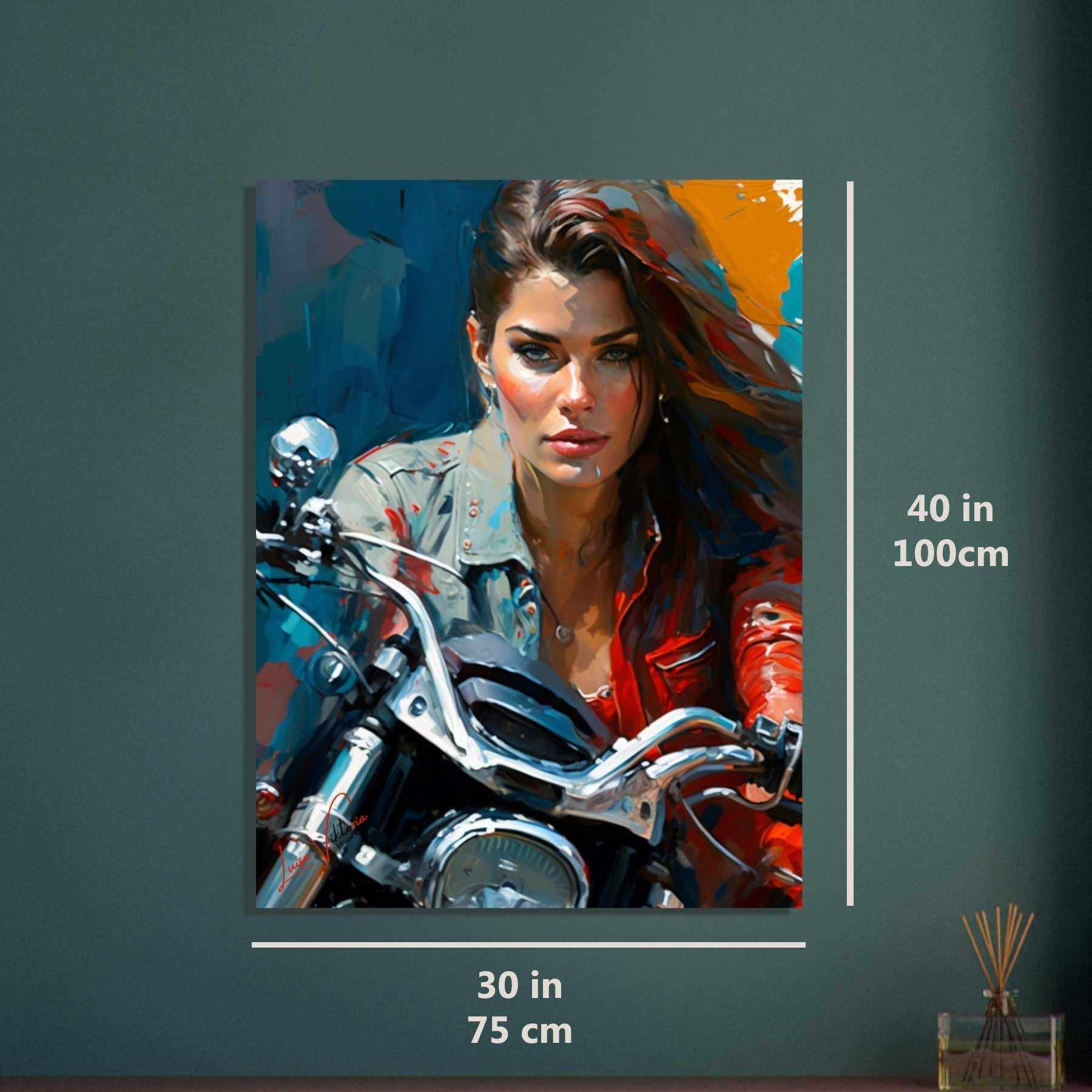 Bike and woman colorful poster art print