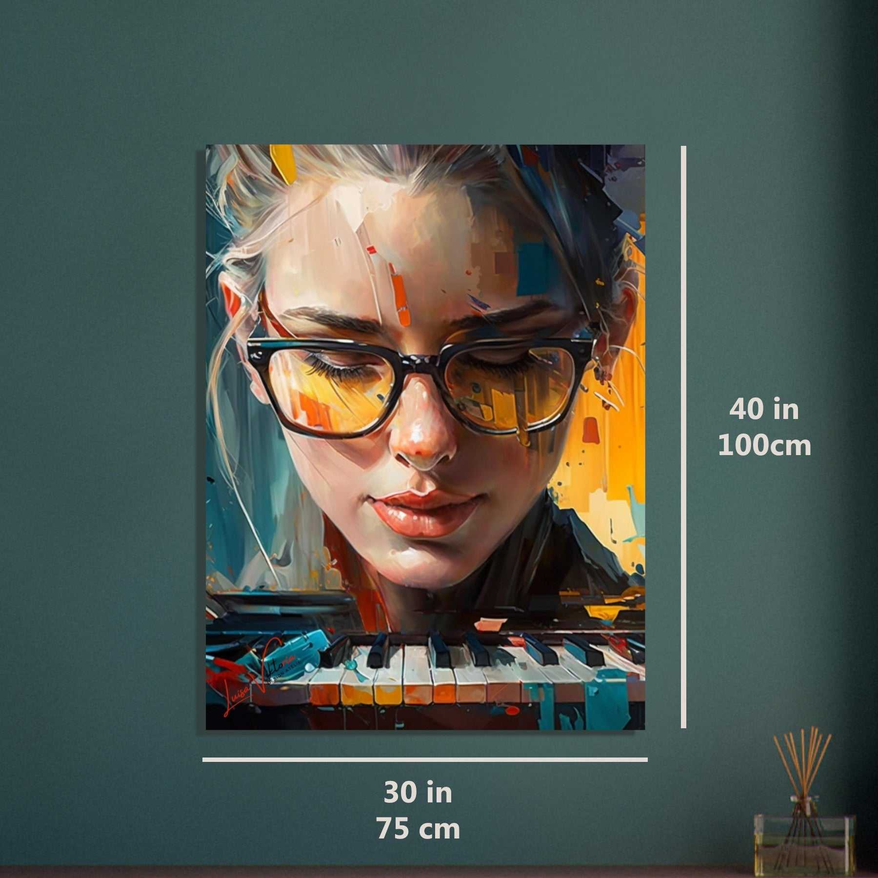 Piano and lady colorful poster art print