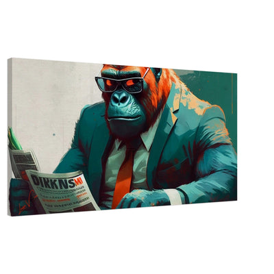 Gorilla mit Zeitung - Kunstdruck auf Leinwand