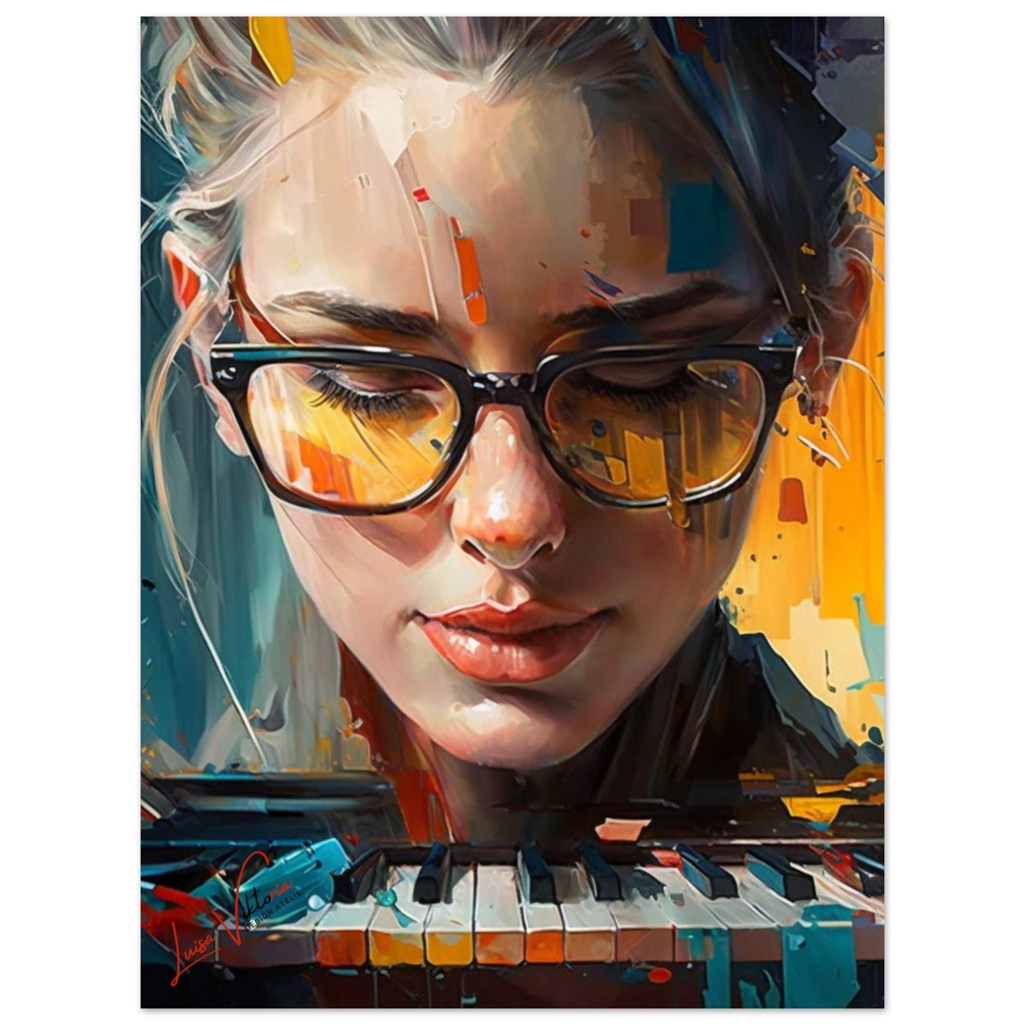 Piano and lady colorful poster art print Luisa-Viktoria
