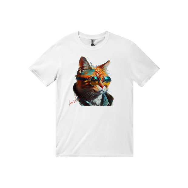 Unisex Trend Art Design T-Shirt. Cat with glasses. Luisa Viktoria