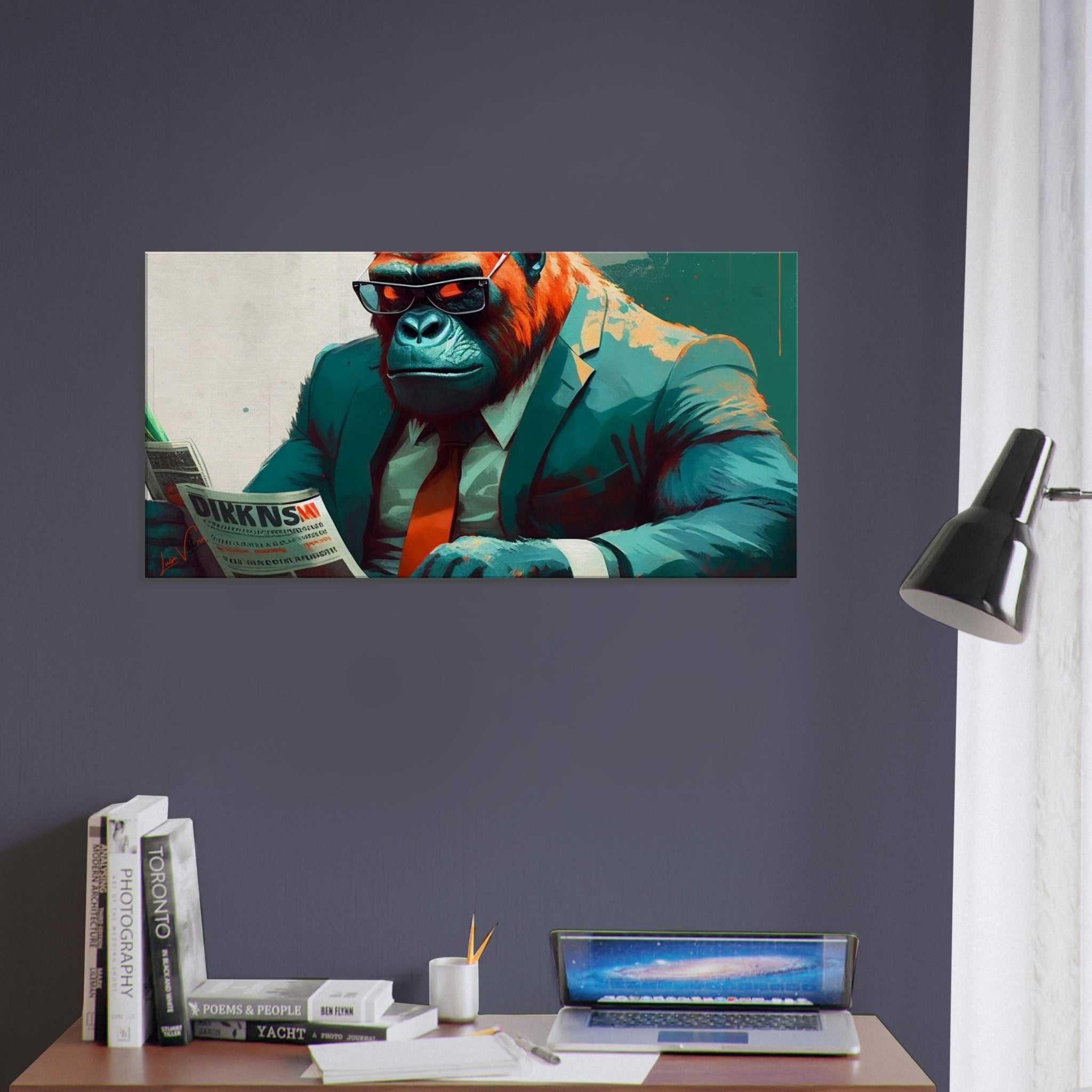 Gorilla with newspaper - canvas wall art print