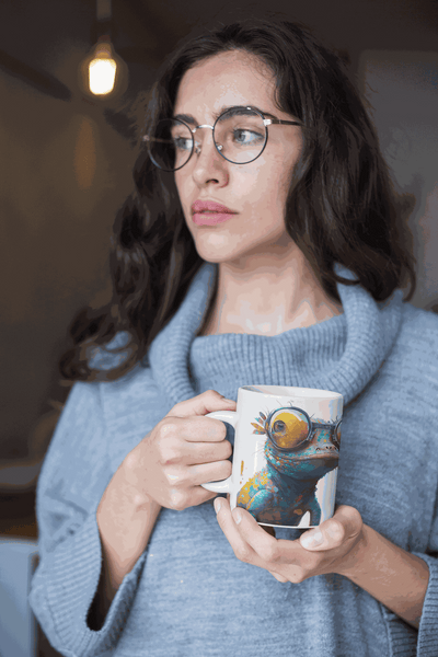 Gecko with glasses ceramic coffee mug
