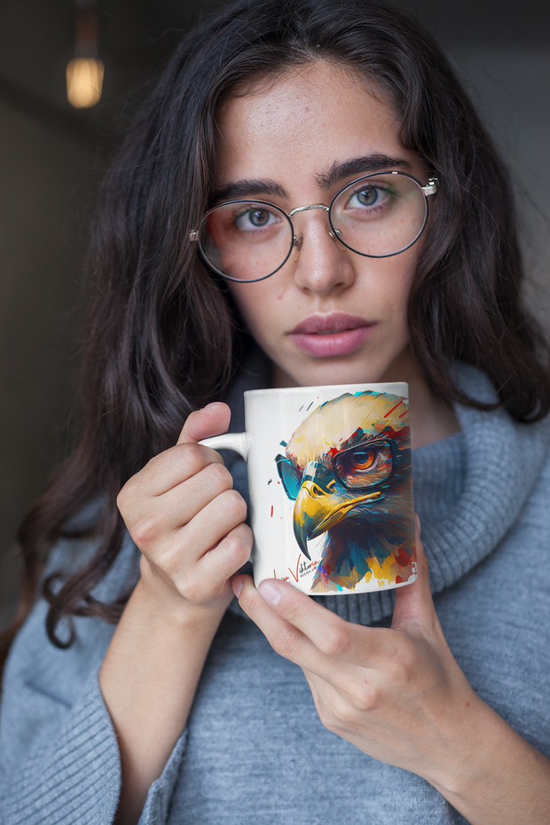 Ceramic Mug 11oz, Eagle with glasses, Design gift, by Luisa Viktoria