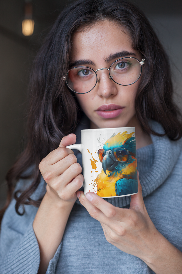 Tasse en céramique 11oz, Perroquet, Cadeau design, par Luisa Viktoria