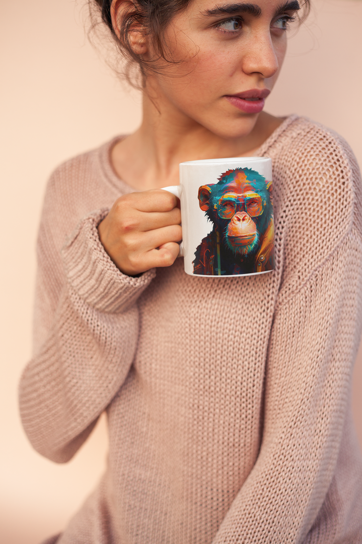 Ceramic Mug 11oz, Chimpanzee, Design gift, by Luisa Viktoria