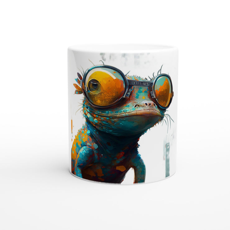 Ceramic Mug 11oz, Geckos with glasses, Design gift, by Luisa Viktoria