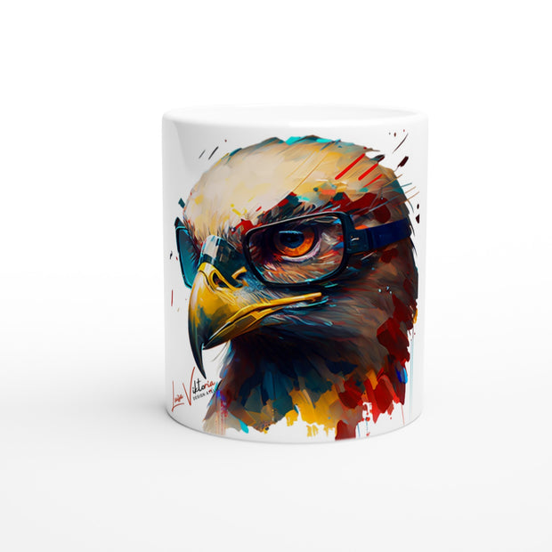 Ceramic Mug 11oz, Eagle with glasses, Design gift, by Luisa Viktoria