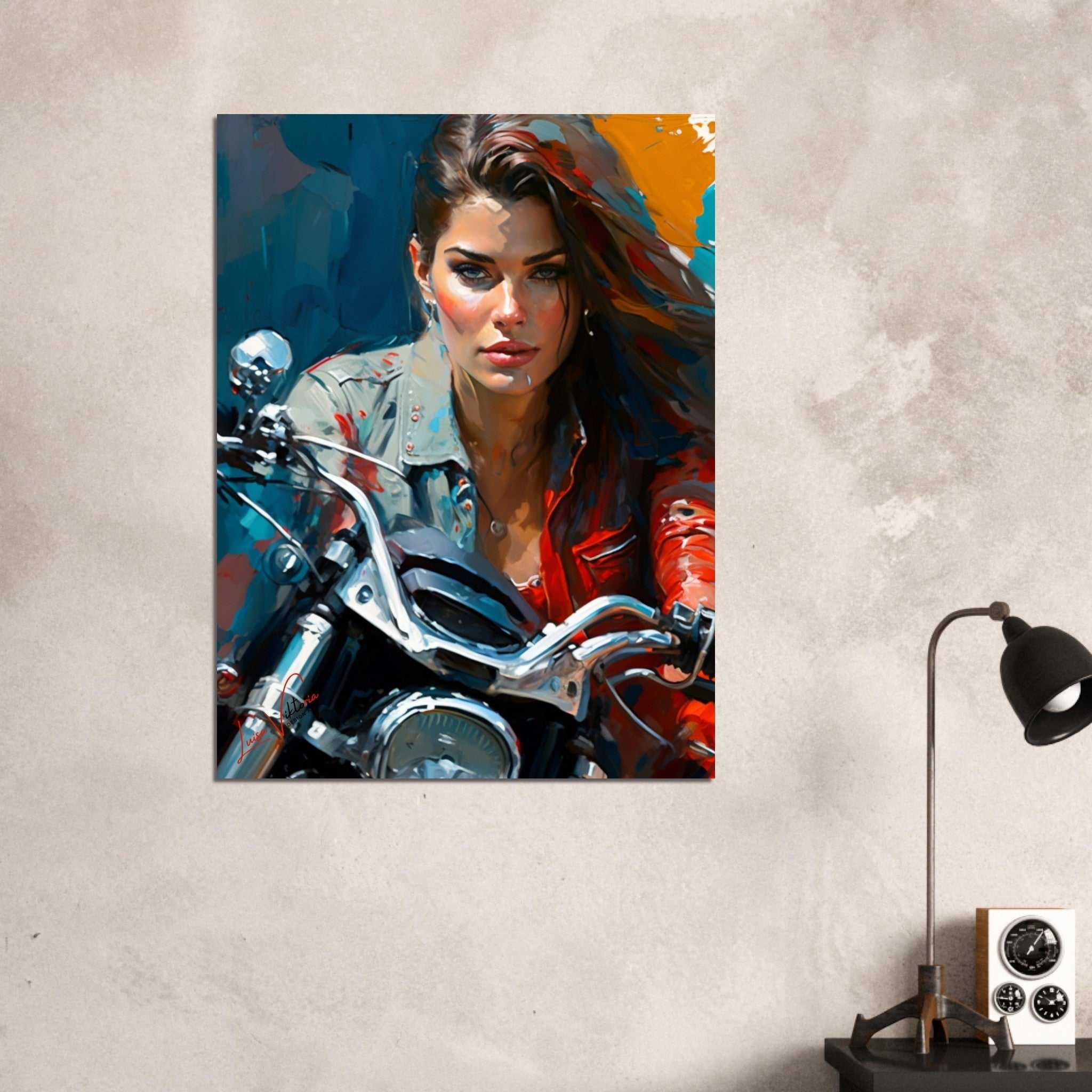 Bike and woman colorful poster art print