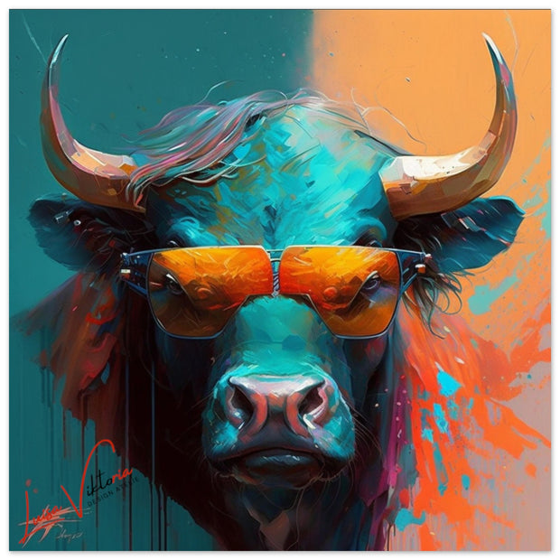 Forex prints, Bull with glasses, animal art, design gift, by Luisa Viktoria