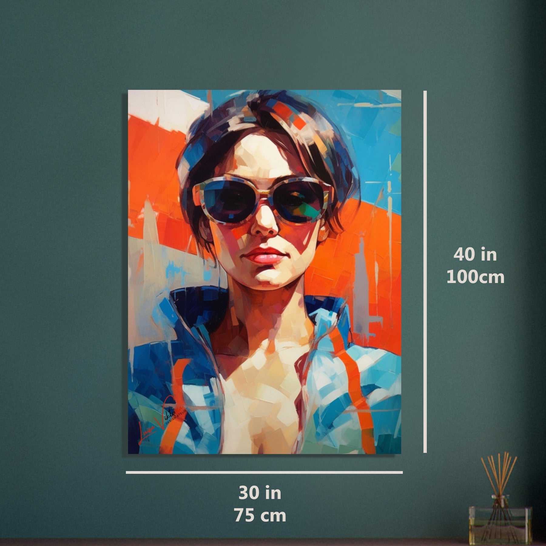 Woman in blue colorful poster art print 