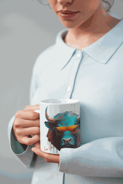 Bull with sunglasses ceramic coffee mug