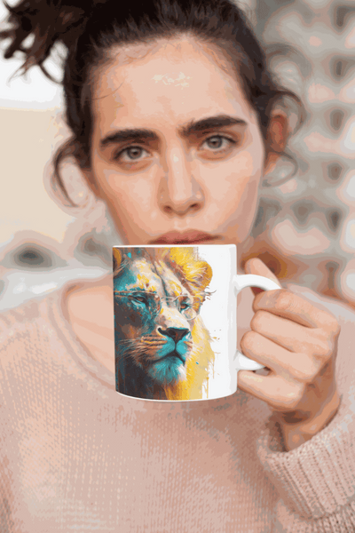 Lion with glasses ceramic coffee mug