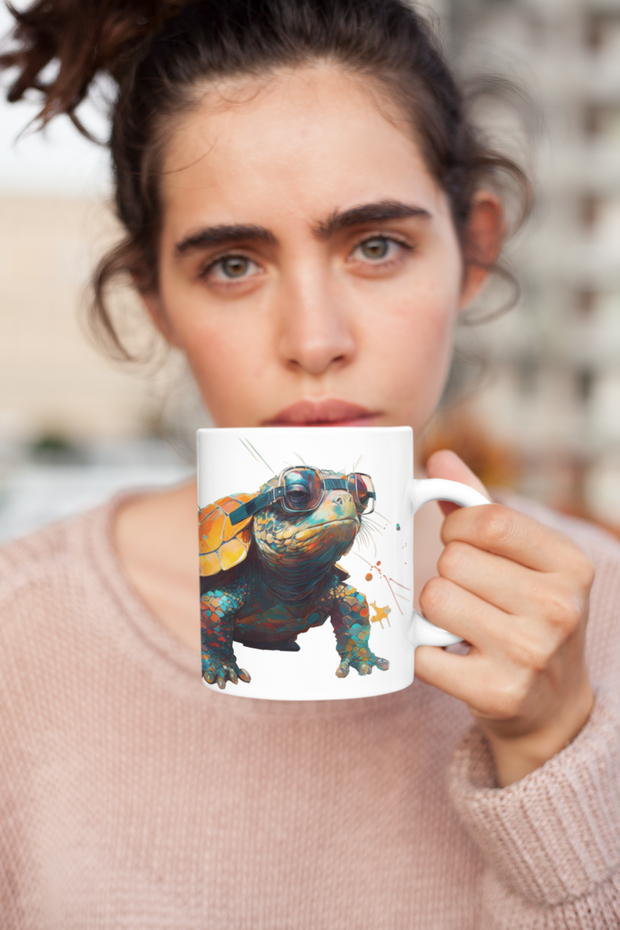 Ceramic Mug 11oz, Turtle wiht glasses, Design gift, by Luisa Viktoria