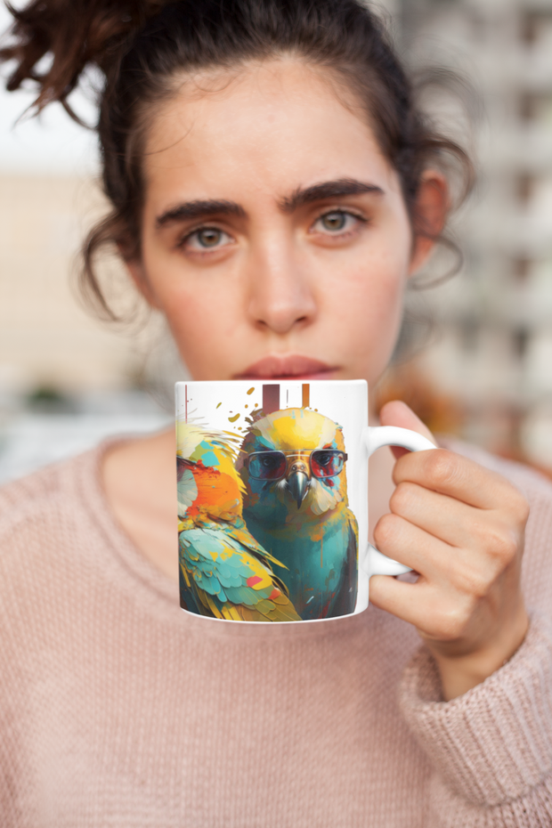 Ceramic Mug 11oz, Budgies, Design gift, by Luisa Viktoria