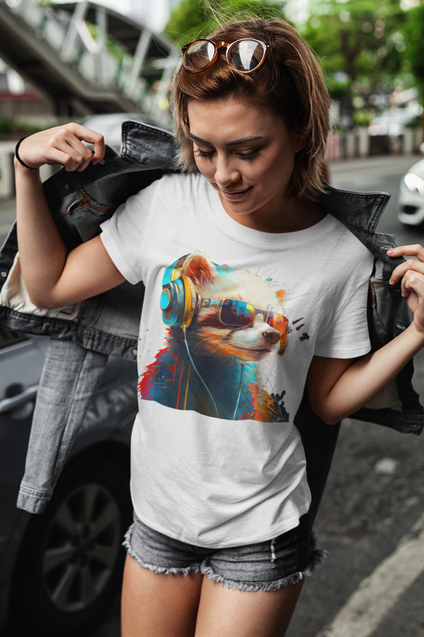 Unisex Trend Art Design T-Shirt. Ferret with glasses. Luisa Viktoria