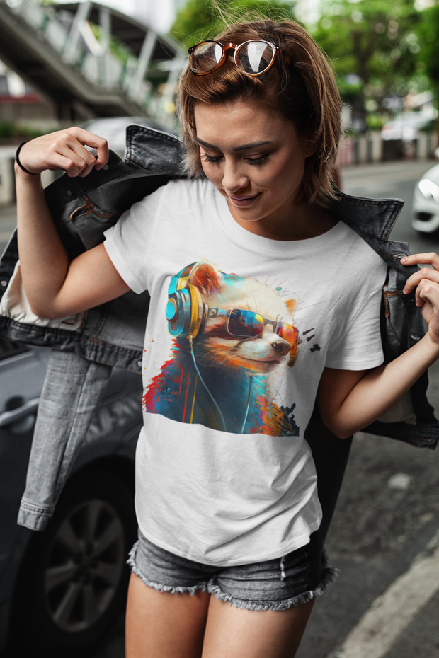 T-shirt unisexe tendance au design artistique. Furet avec lunettes. Luisa Viktoria