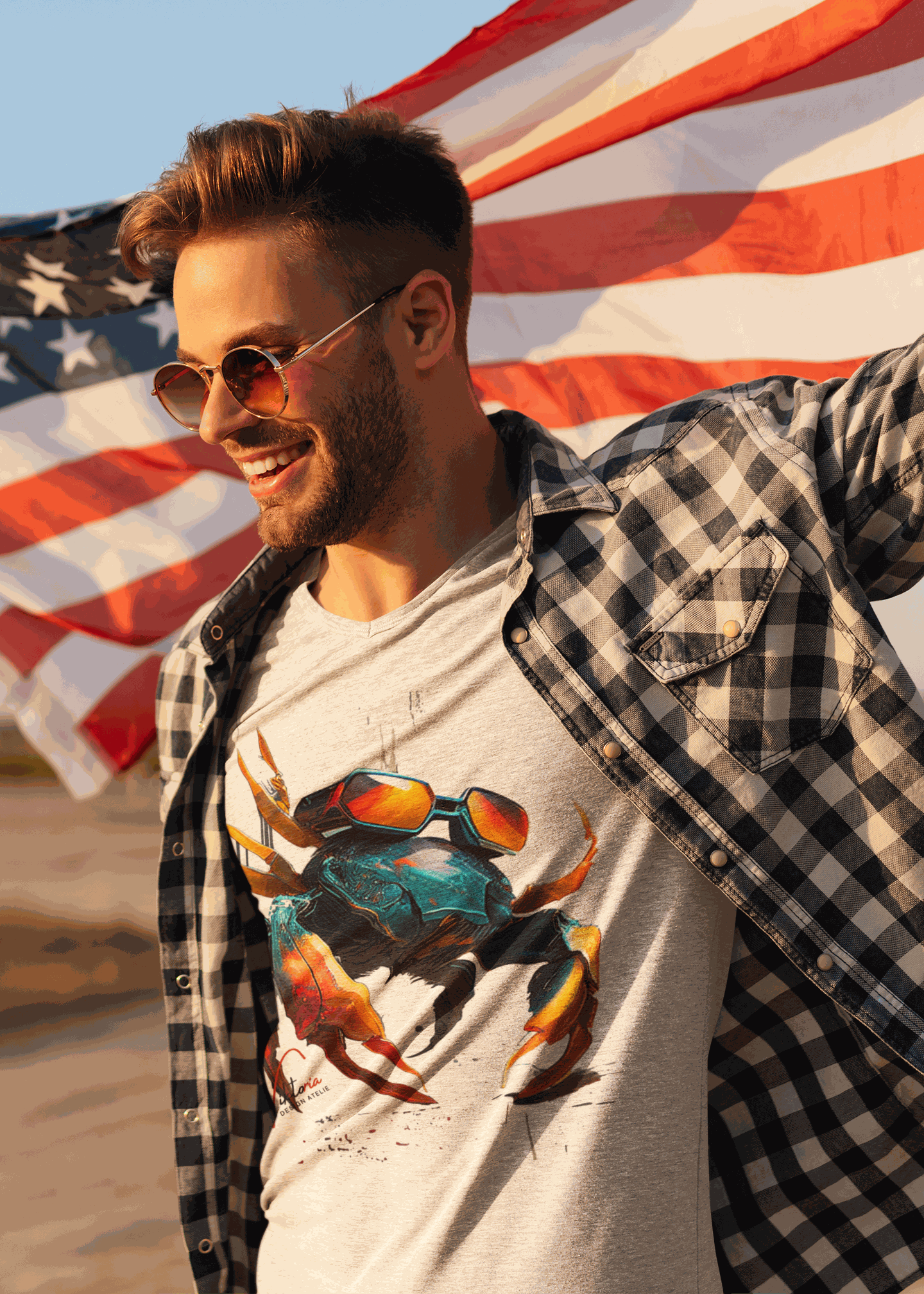 Design T-Shirt. Crab with glasses. Luisa Viktoria